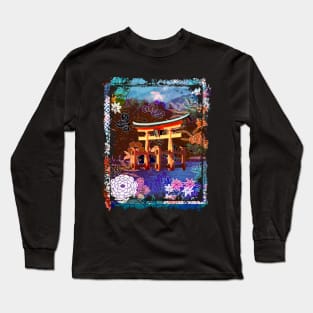 Japan Torii Gate In Water Mountain Collage Art 73 Long Sleeve T-Shirt